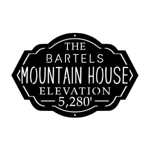 custom mountain house sign with family name and elevation 