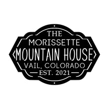 Load image into Gallery viewer, customized personalized mountain house and cabin sign with family name and city and established date