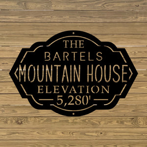 custom mountain house sign cabin personalized with family name and elevation