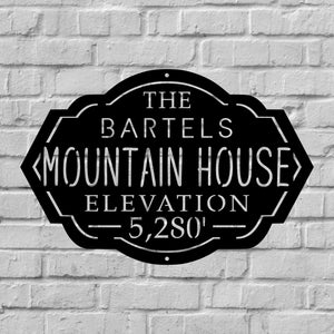 customized personalized mountain house cabin sign with family name and elevation