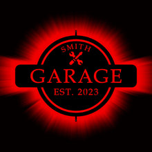 Load image into Gallery viewer, Custom Neon Garage Sign, LED Backlit Garage Metal Sign, Personalized Man Cave Decor, Garage Light Up Sign, Made in USA