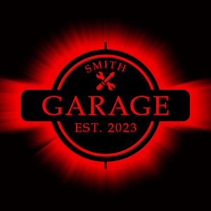 Custom Neon Garage Sign, LED Backlit Garage Metal Sign, Personalized Man Cave Decor, Garage Light Up Sign, Made in USA