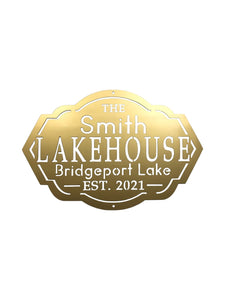 bronze gold lake house sign