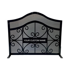 Customized arched fireplace screen with handle