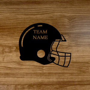 Custom Football Helmet Metal Sign Name Black Wood