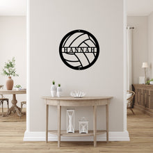 Load image into Gallery viewer, House entryway with a custom metal sign in the shape of a volleyball on the wall