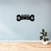 Load image into Gallery viewer, dog bone sign with dog name wall mounted 