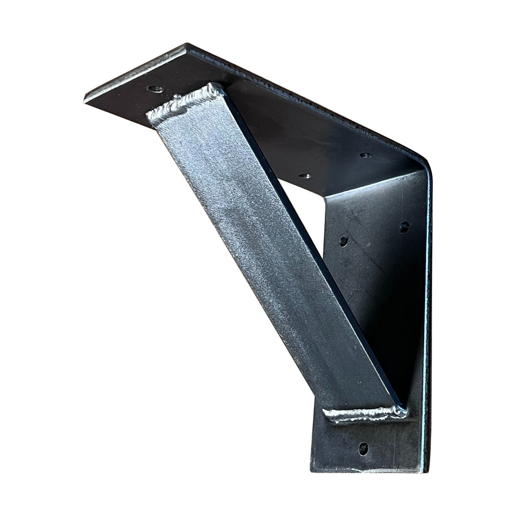 floating shelf bracket with raw metal and clear protective coat