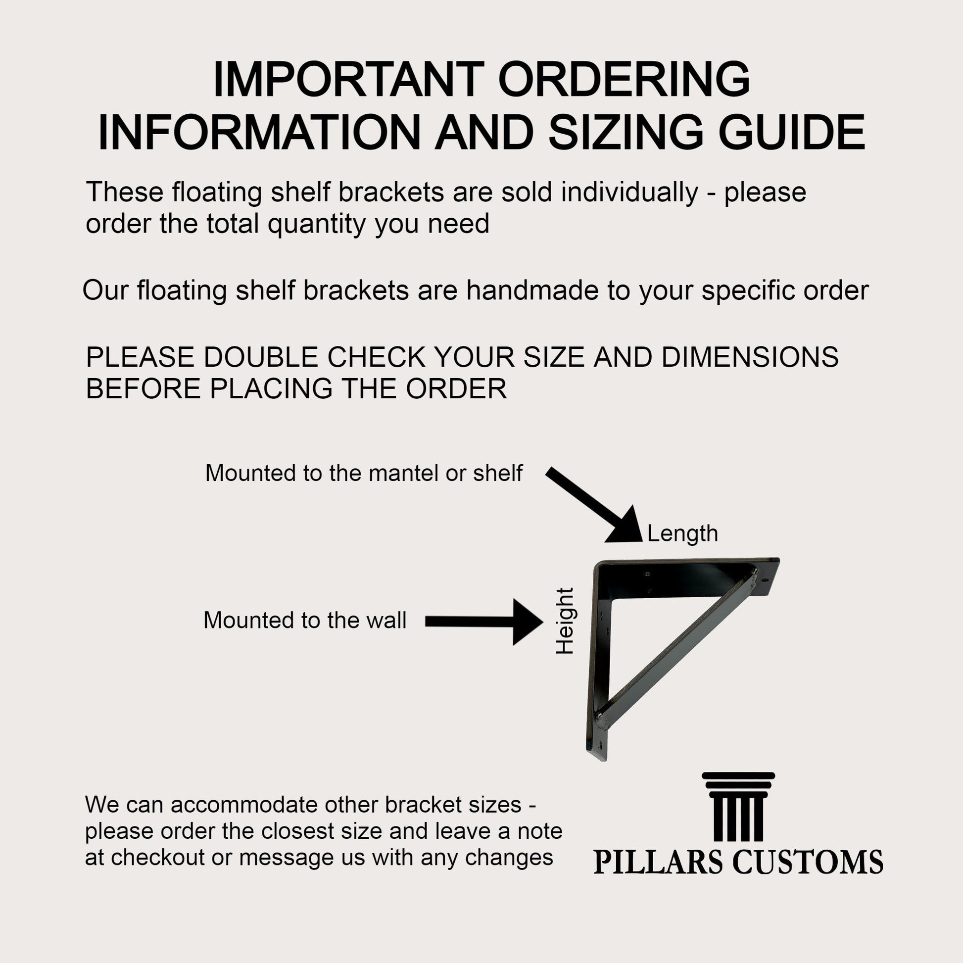 Floating shelf bracket ordering guide