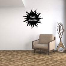 Load image into Gallery viewer, hello sunshine metal sign indoor on a wall
