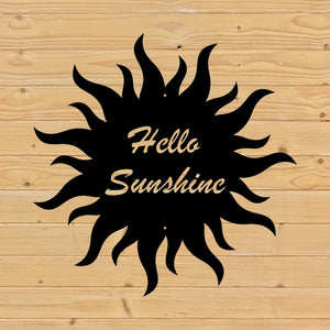 custom metal hello sunshine metal sign on a wall