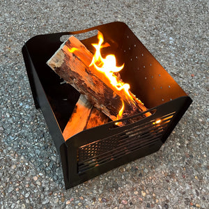 Outdoor firepit with designBackyard custom firepit