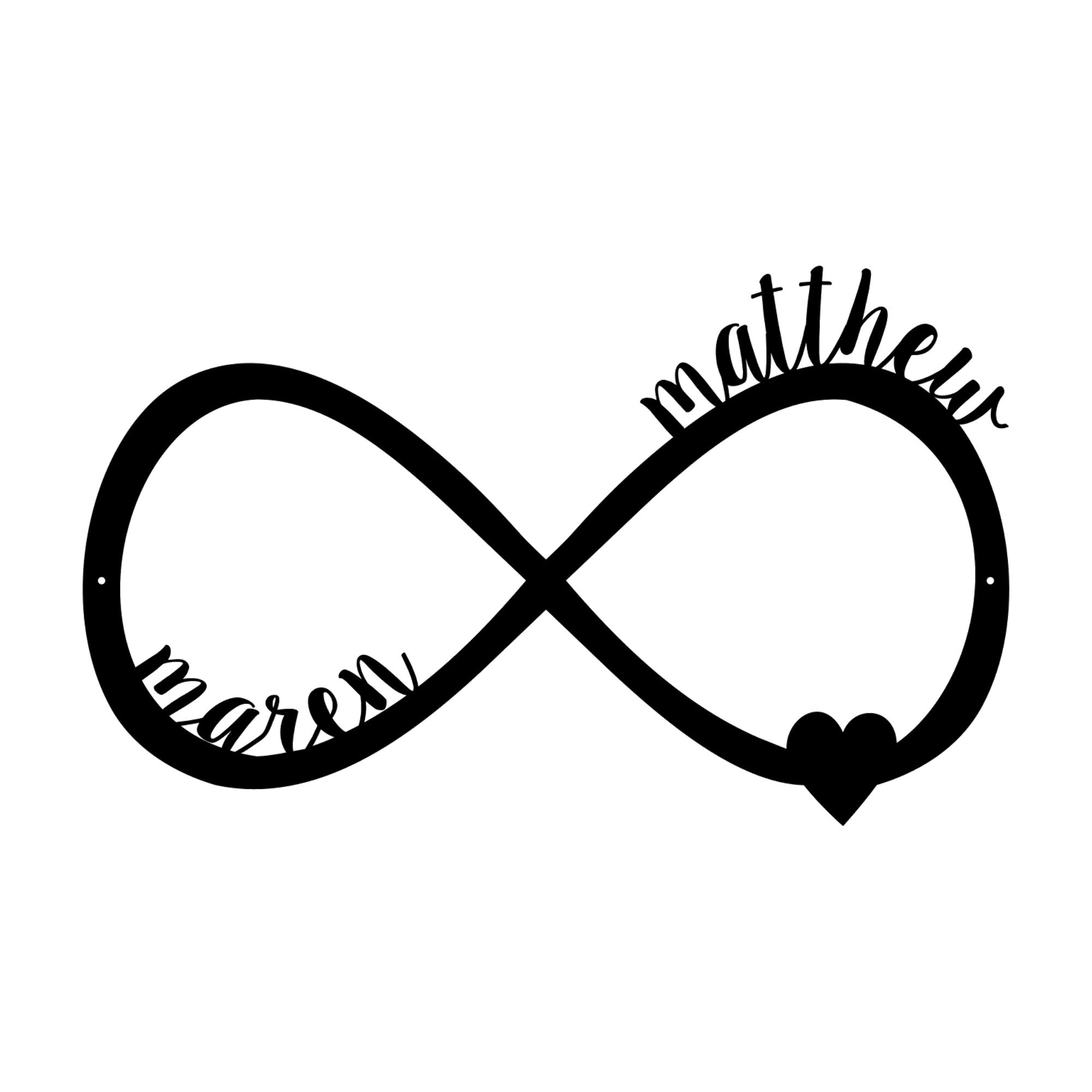 infinity love metal sign wall mounted custom names and heart powder coat 