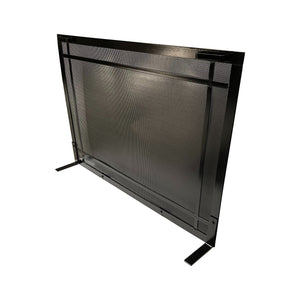 Right side view of a fireplace screen with a windowpane design and handles