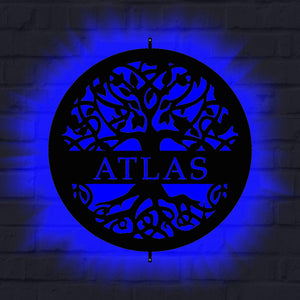blue tree of life backlit LED sign
