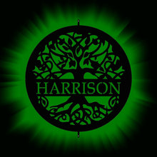 Load image into Gallery viewer, green backlit custom LED Tree of life sign