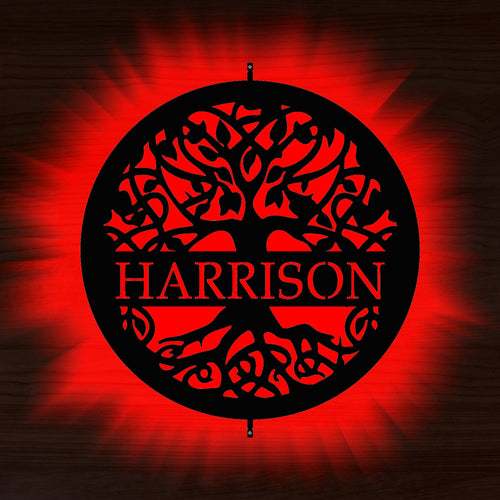 LED Backlit Tree of life sign with red LED