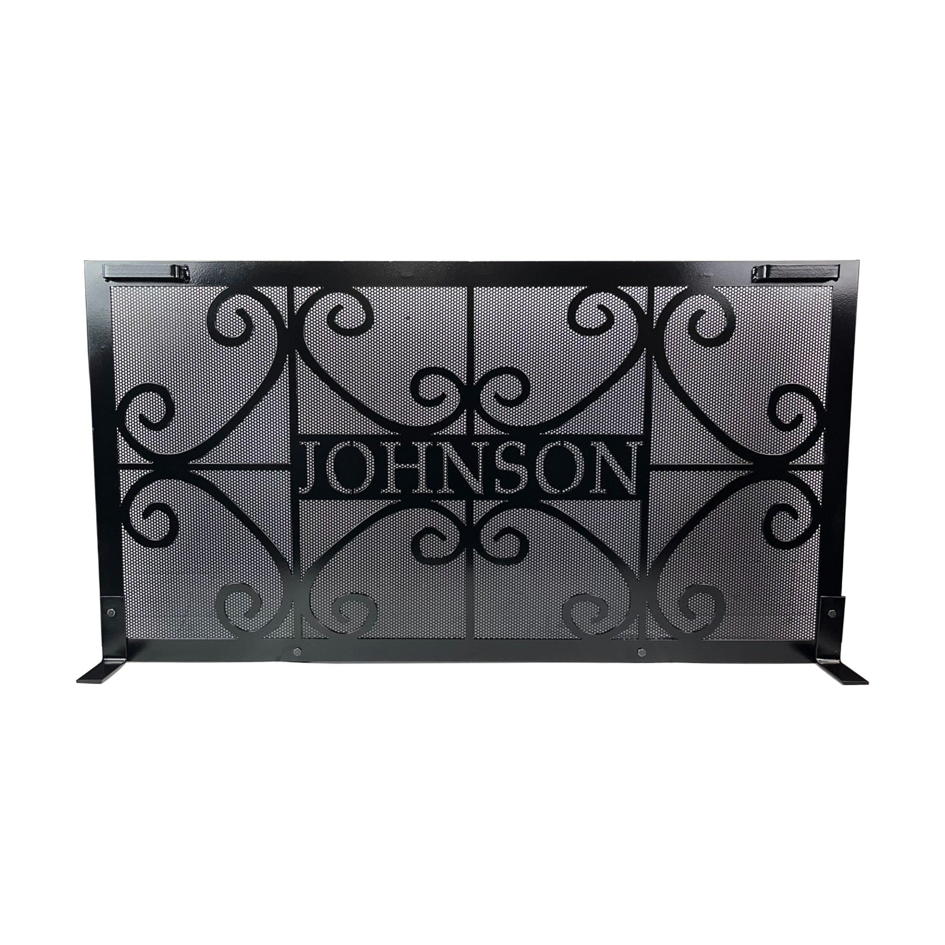 Custom fireplace screen with scroll design