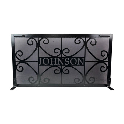 Custom fireplace screen with scroll design