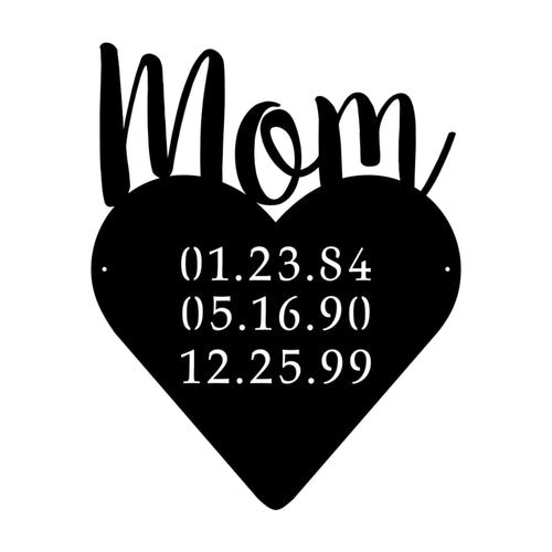 mom heart sign with birthdays stock image black paint