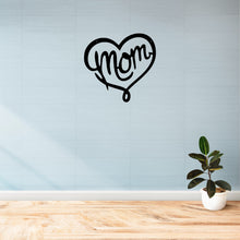 Load image into Gallery viewer, Heart shaped metal sign with script mom on the inside