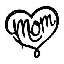 Load image into Gallery viewer, Heart shaped metal sign with script mom on the inside