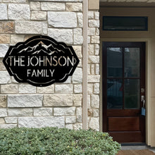 Load image into Gallery viewer, Customized Family Name Mountain House Sign with mountain range