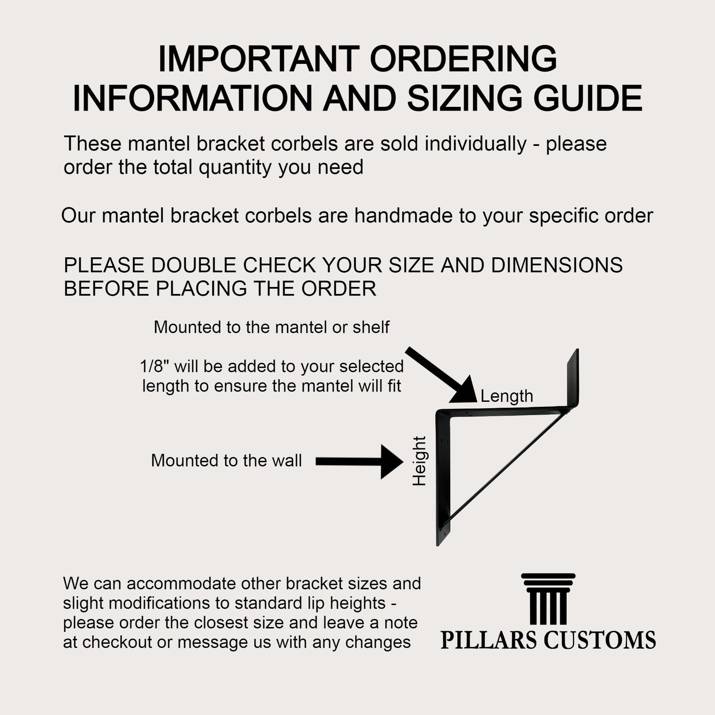 Mantel Bracket Sizing and Dimensions Ordering Guide
