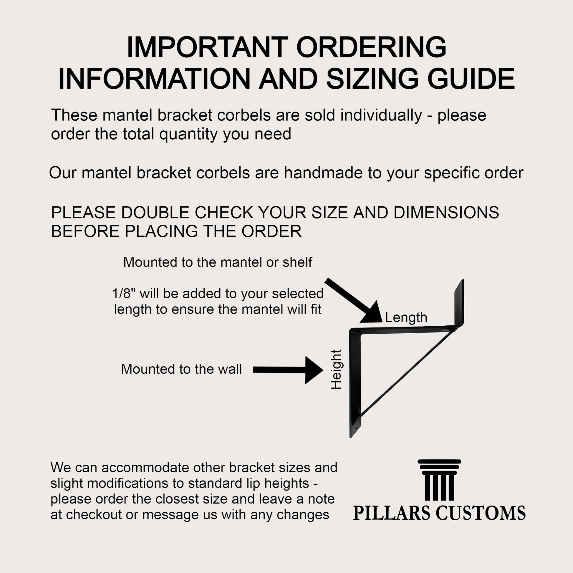 Mantel Bracket Sizing and Dimensions Ordering Guide