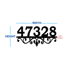 Load image into Gallery viewer, dimensions sizing guide for scroll mounted wall house numbers