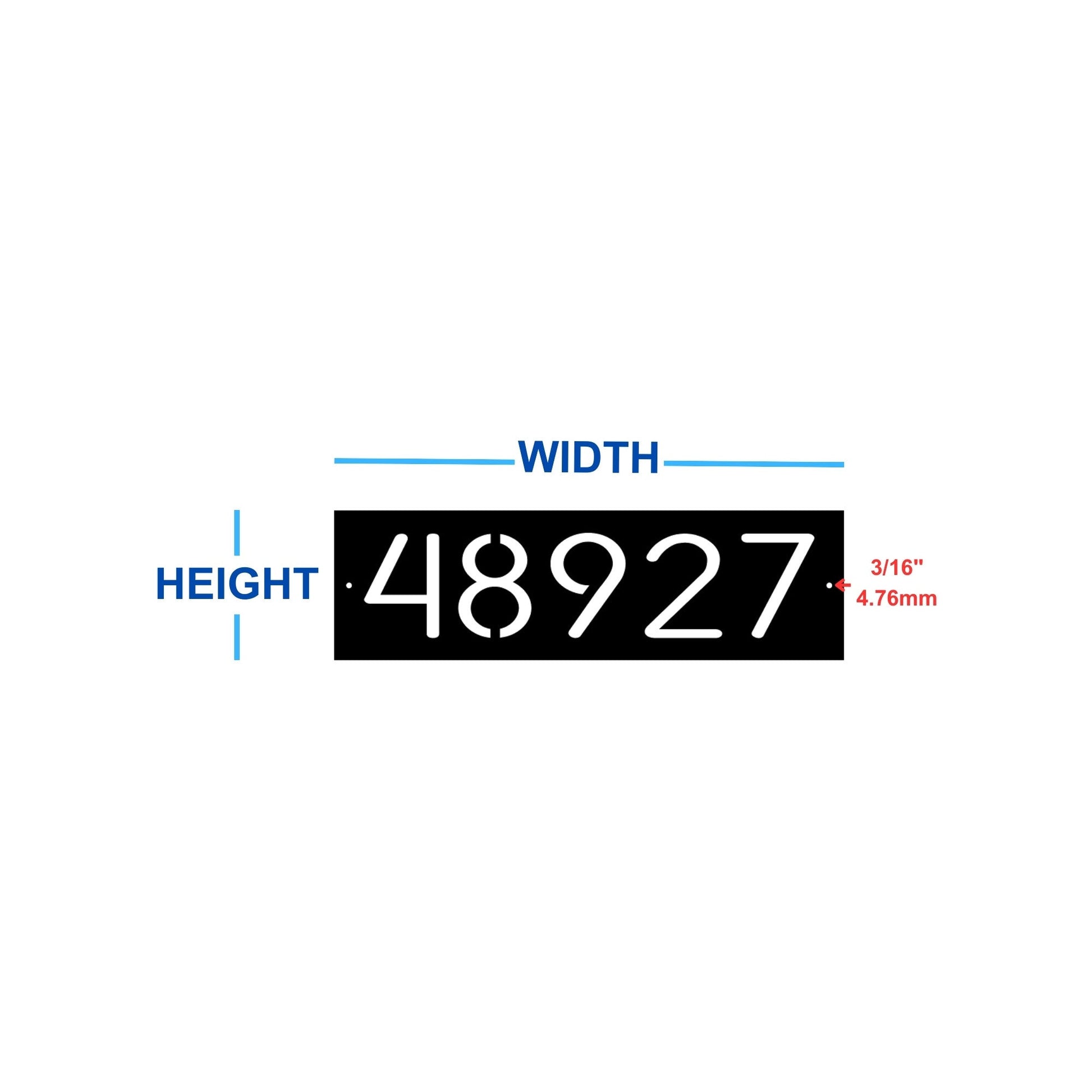 5 number horizontal house numbers sign metal poweder coat