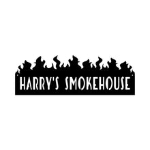 Load image into Gallery viewer, custom smokehouse metal sign with flames and name
