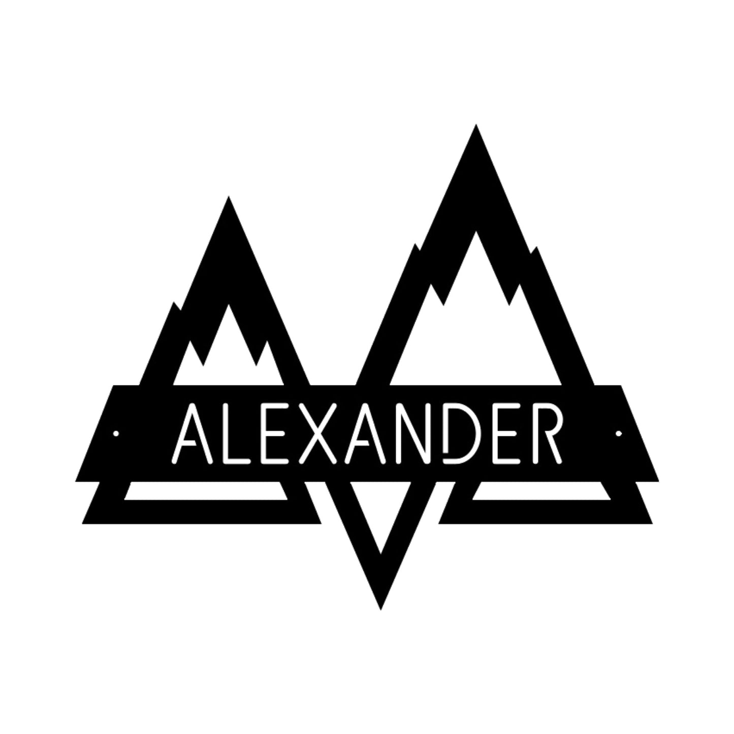 custom name split letter name sign with family name custom text mountain stock black sign