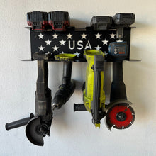 Load image into Gallery viewer, Made in USA Power Tool Organizer Rack with Battery Storage